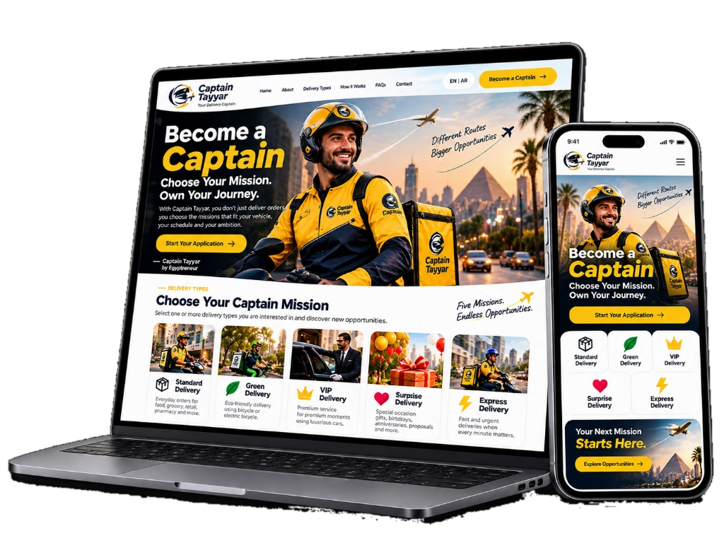 Captain Tayyar application & mission dashboard on laptop and mobile